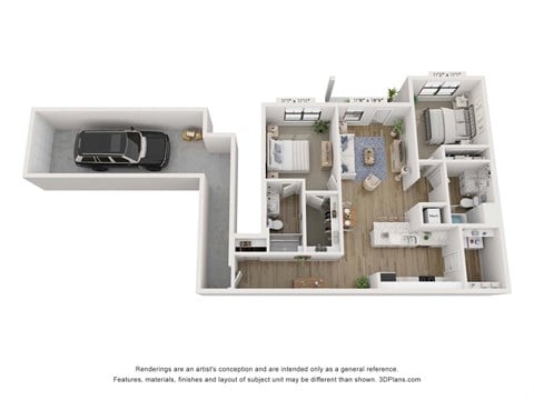Floor plan for 2 beds, 2 baths, 1134 sqft